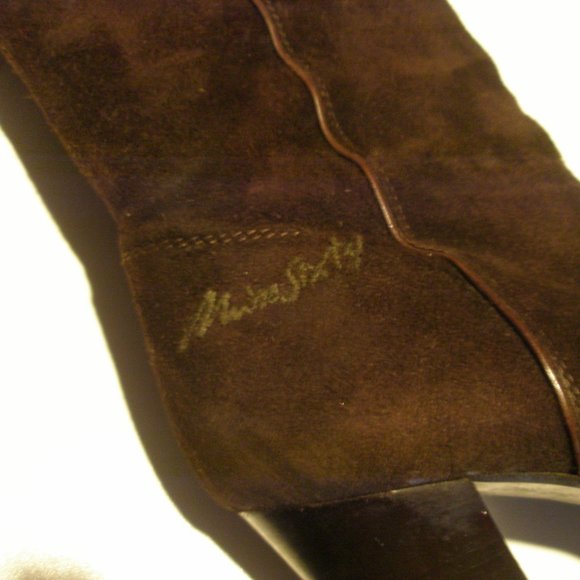 Miss Sixty 2004-05 38M Tall Brown Suede Grommet Embellished Stacked Heel Boots - Picture 11 of 14